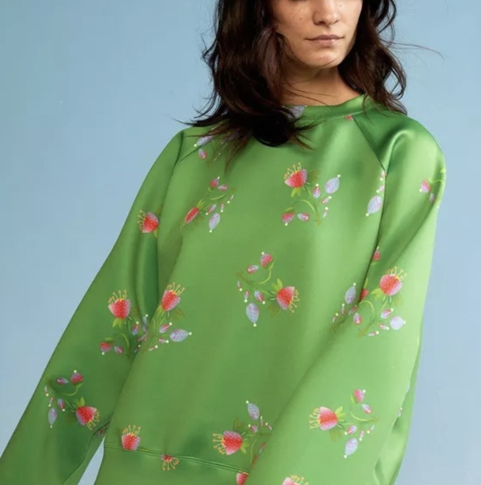 Cynthia Rowley Green Floral Print Sweatshirt